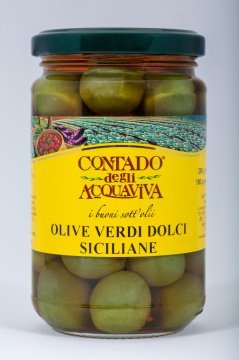Оливки “Дольчи Сицилиане” зеленые с косточкой «Contado Degli Acq фото